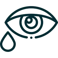 Stylized eye with a spiral in the iris and a single tear drop falling.