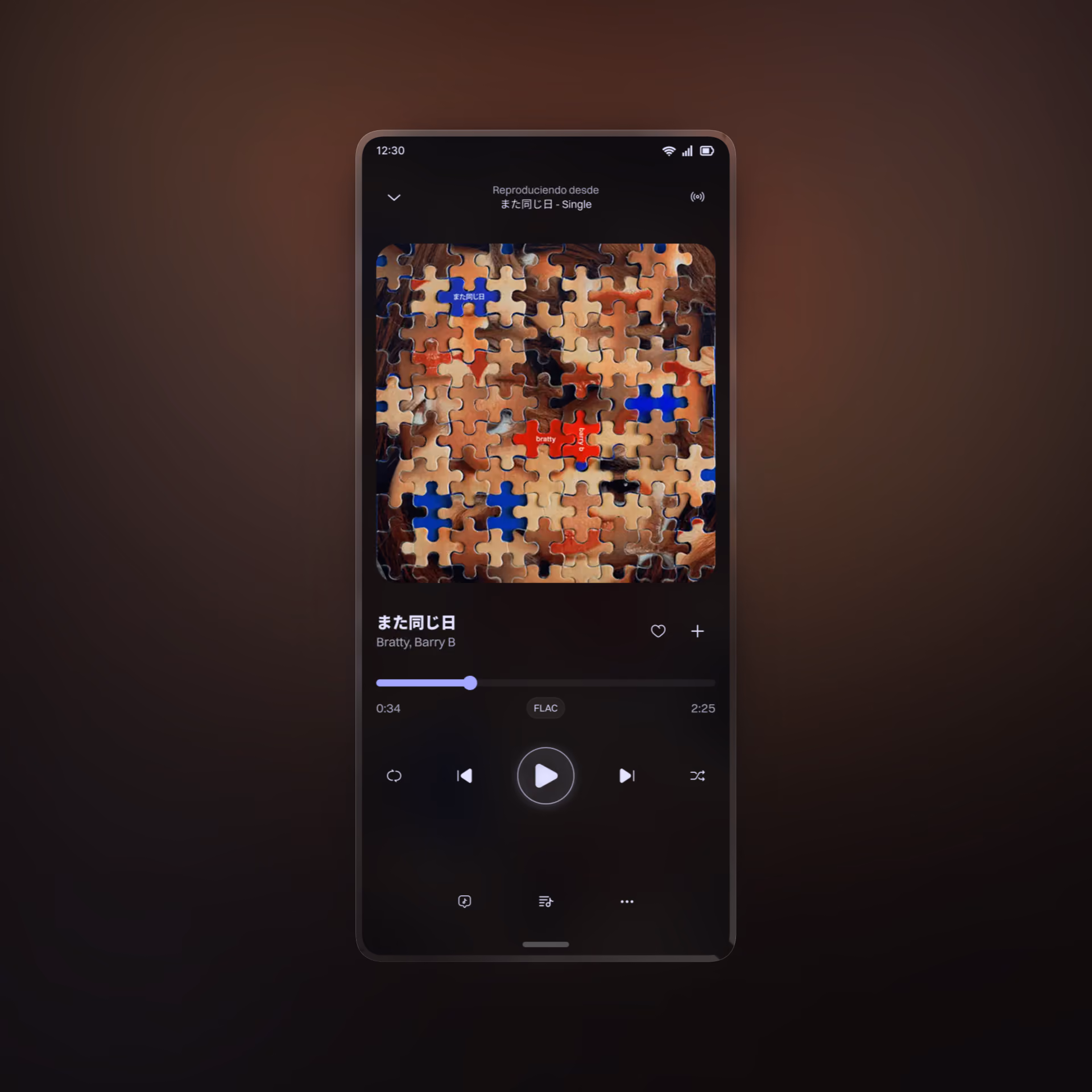 A mockup for the screen player of the music app.