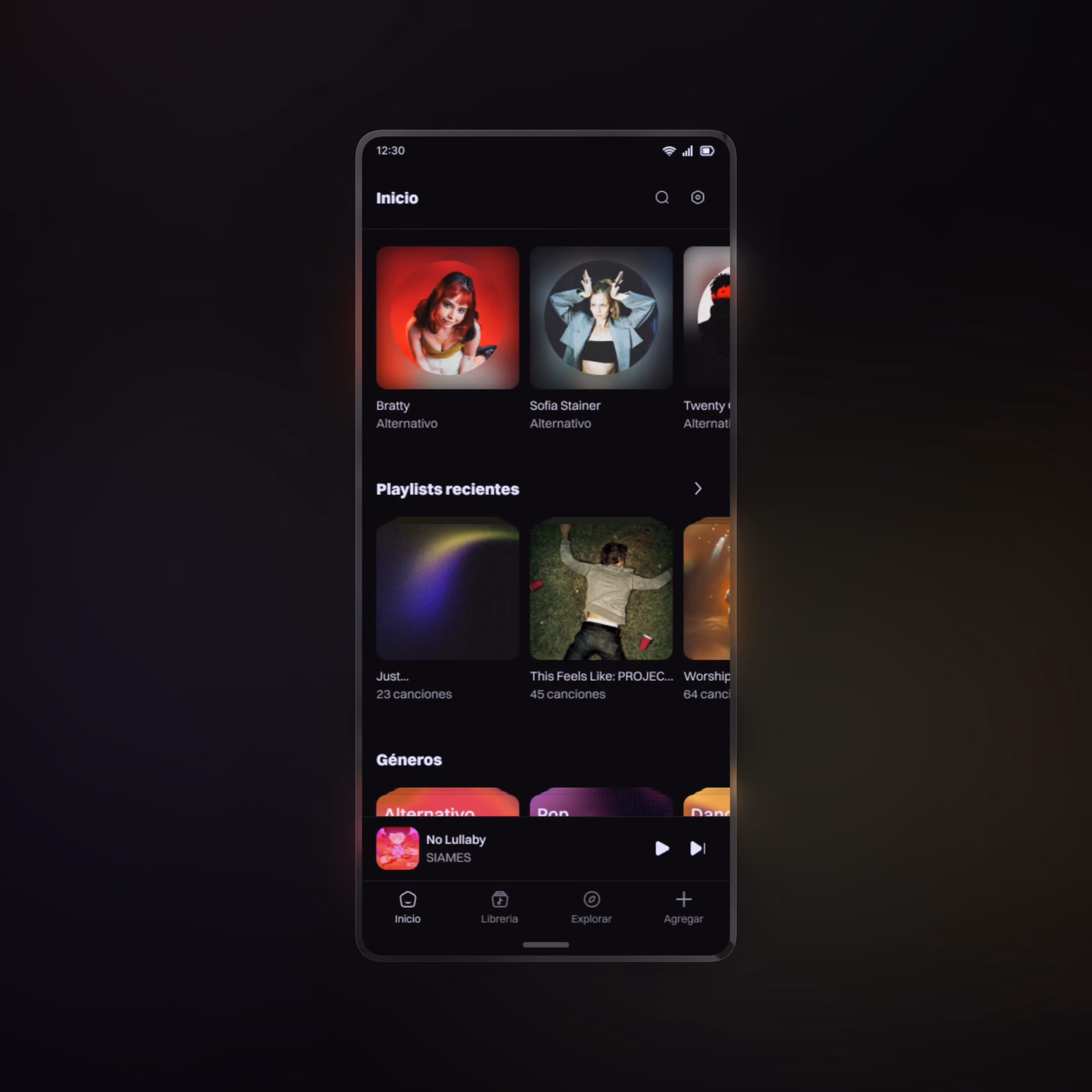 A mockup for the home of the music app.