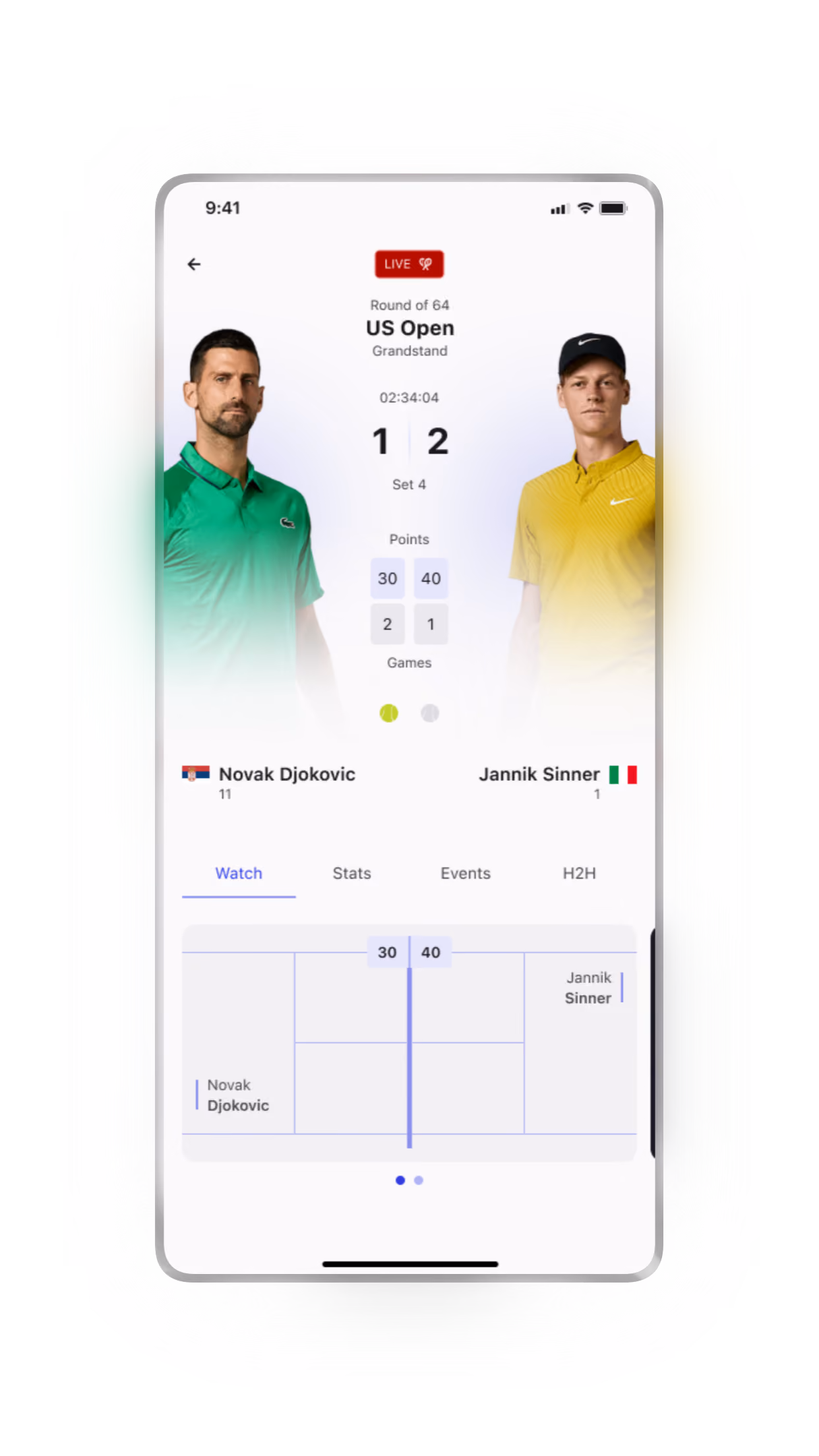 A mockup image for the Tennis App Project.