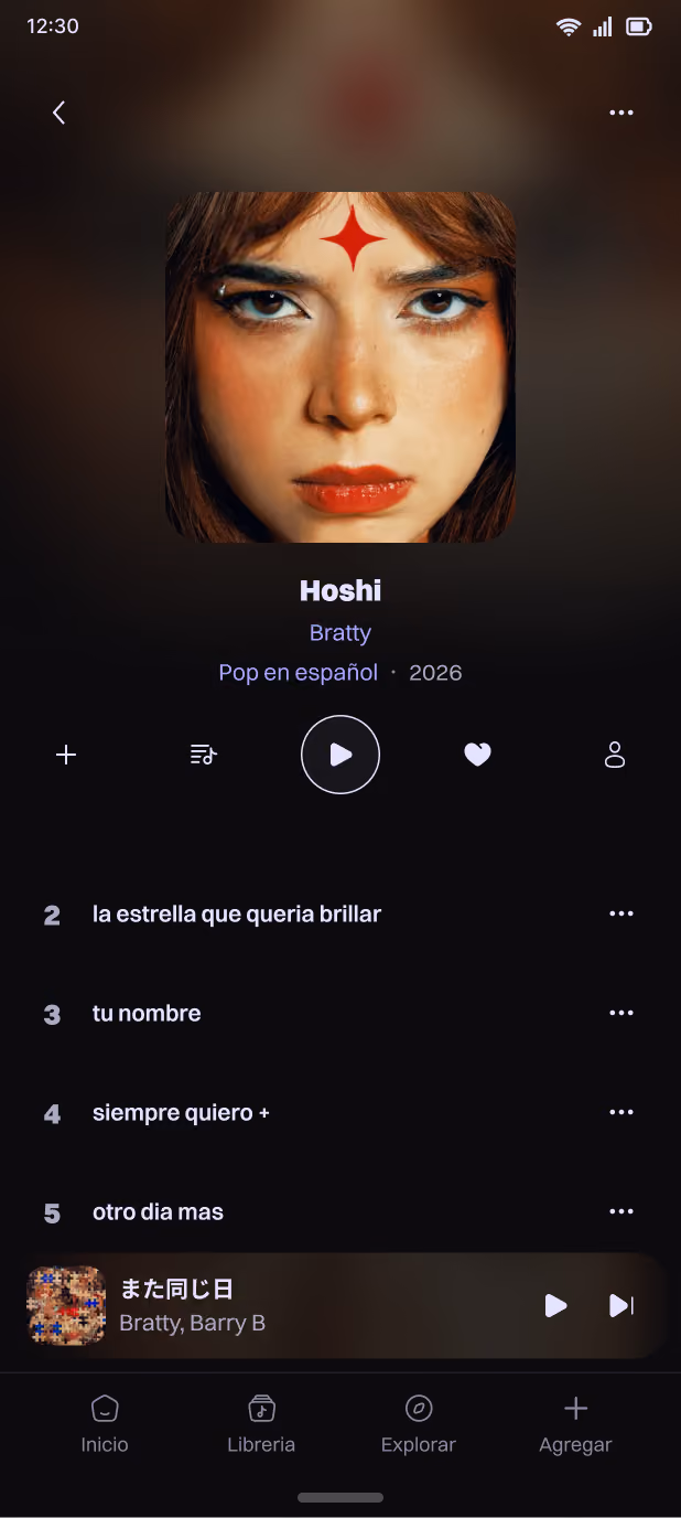 Screen from the Album, Single/EP Screen, wehere the user can listen and download the songs of a specific album.