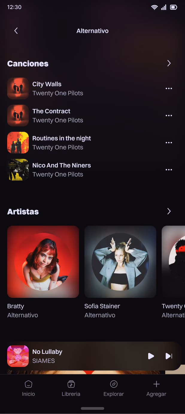 Screen from the Genre Screen, wehere the user can see and listen all the songs that share one specific genre.