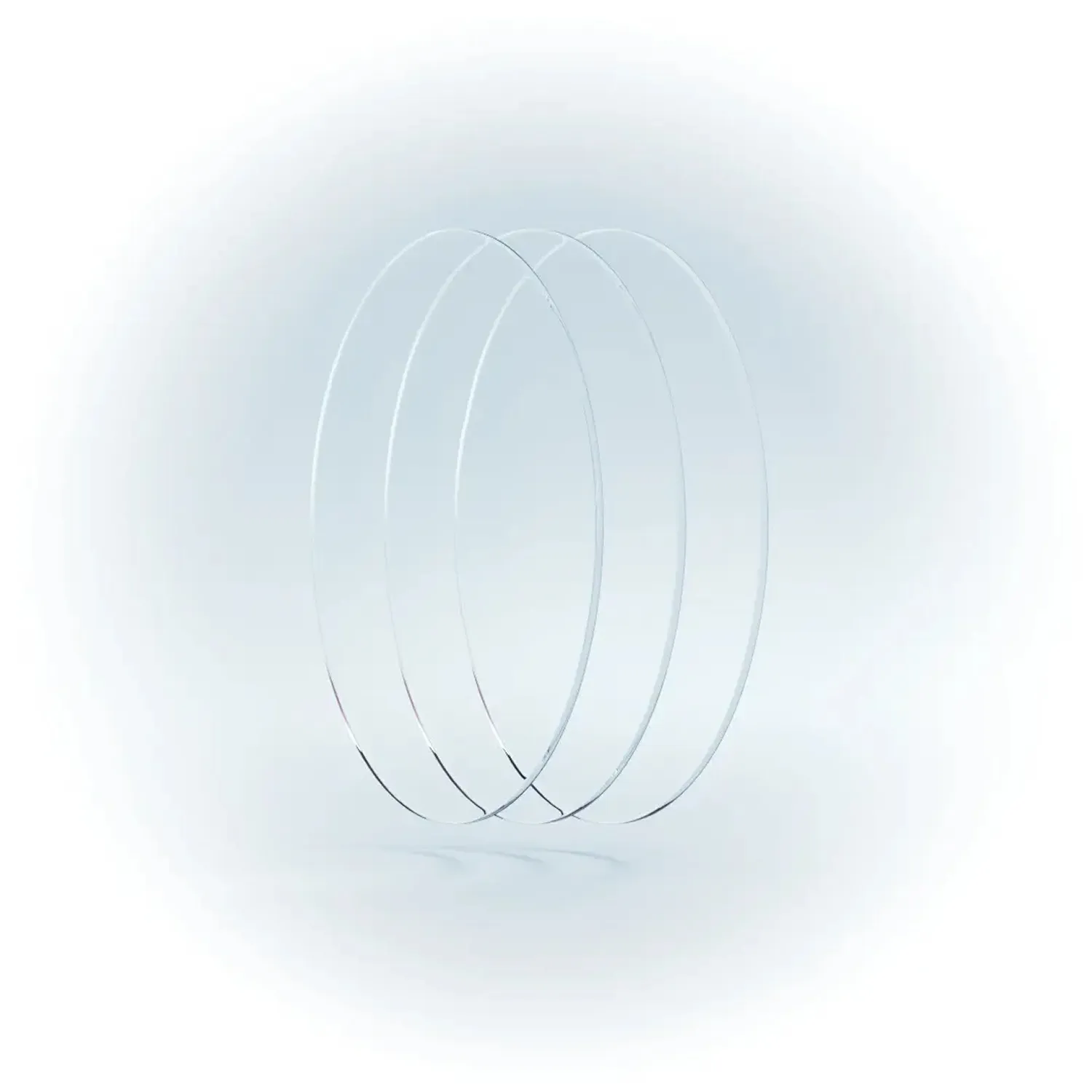 Three translucent overlapping rings centered against a soft gradient white background.