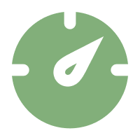 Green circular speedometer or gauge icon with a needle pointing at an angle.