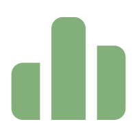 Simple green bar chart icon with three vertical bars of varying heights.