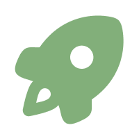 Green rocket icon with circular window and fins, symbolizing launch or space travel.