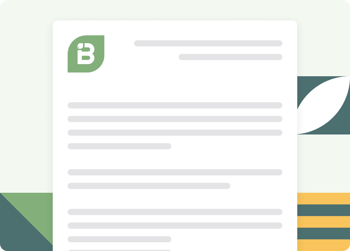 Document with the Bambu logo and placeholder text lines on a soft green and yellow background.