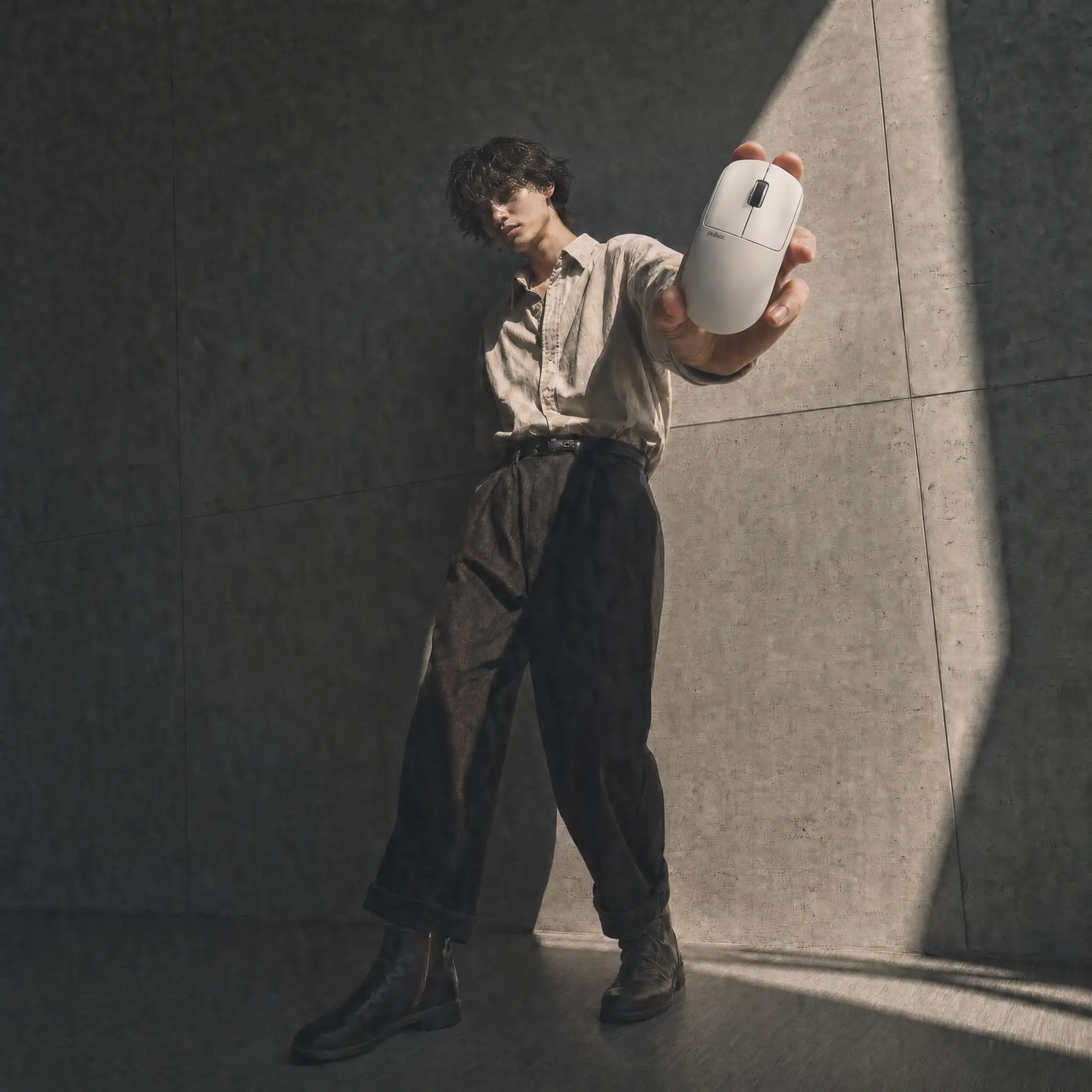 AI-generated Pulsar mouse campaign visual styled as a fashion-tech accessory for Japan
