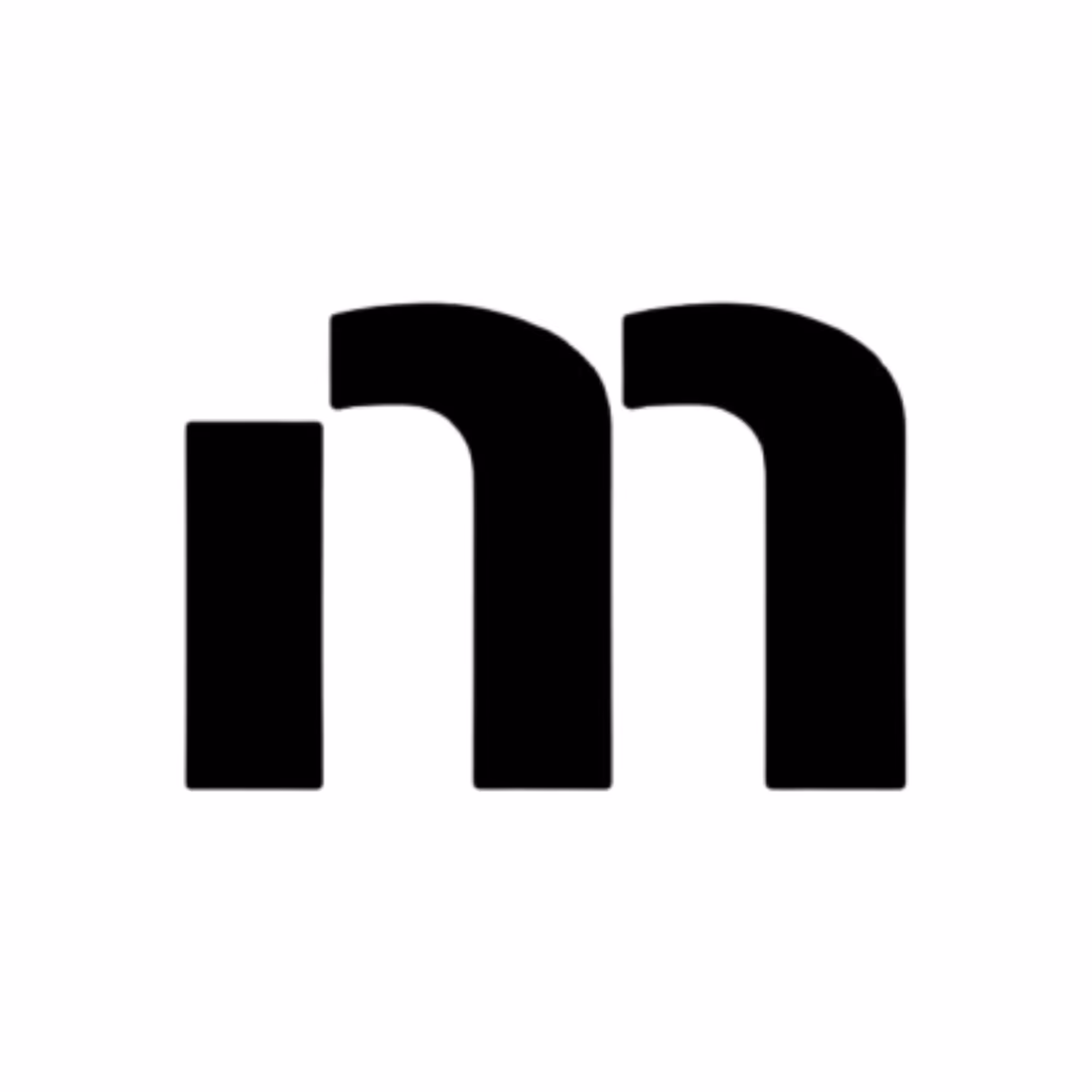 Black stylized lowercase letter 'm' logo on white background.