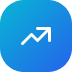 White upward trending arrow icon inside a rounded blue square.