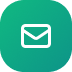 White envelope mail icon on a teal rounded square background.