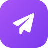 White paper airplane icon centered on a rounded purple square background.