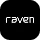 White text 'raven' on black square background.