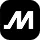 White stylized letter M logo on a black square background.