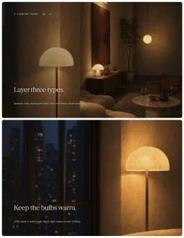 Design tips page: lamp layering and warm bulbs