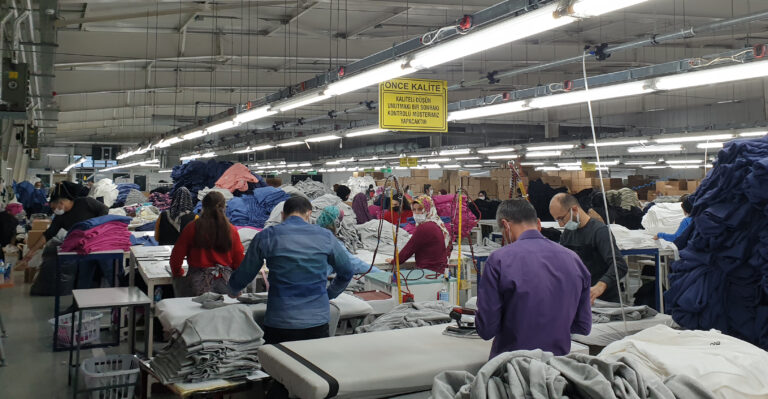 Workers in the Turkish textile manufacturing plant