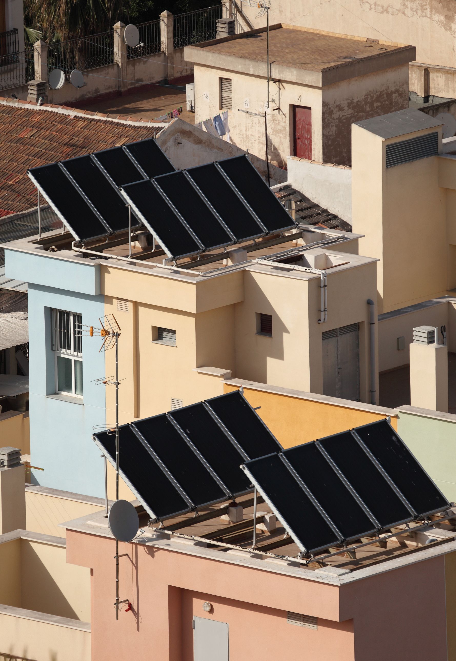 Apartment roofs with solar panels