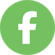 White Facebook logo on a green square background.