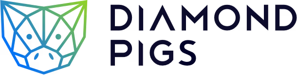the diamond pig logo is shown in blue and green