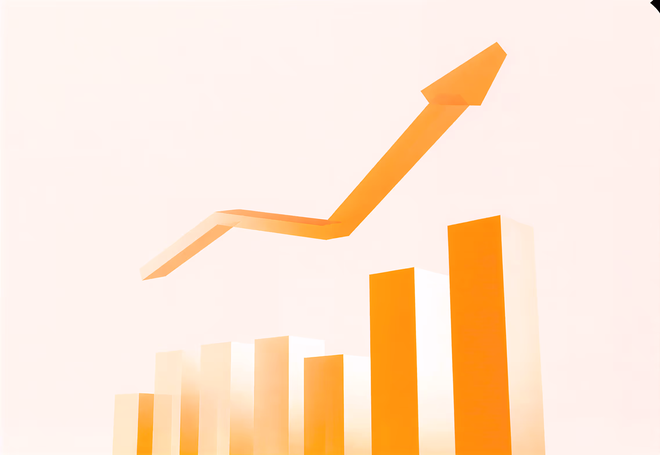 Orange 3D bar graph with an upward trending arrow on a light background.