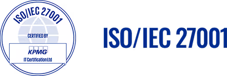 ISO/IEC 27001 certification badge with KPMG IT Certification Ltd logo.