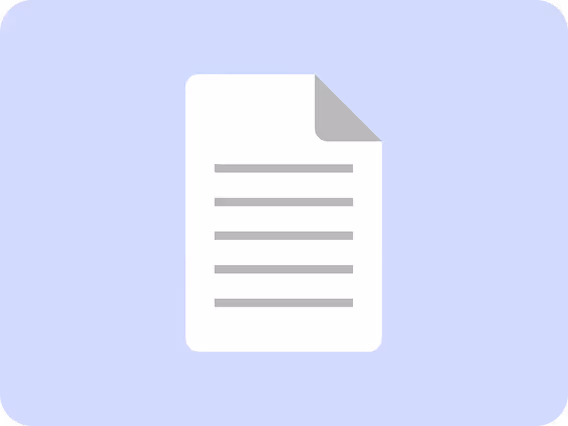 Icon of a white document with five gray horizontal lines and a folded top-right corner on a light blue background.