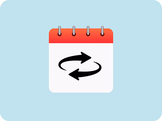 Calendar icon with two black arrows forming a cycle inside, symbolizing recurring events or updates.