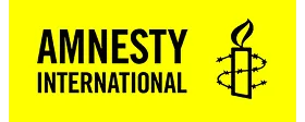 Amnesty International logo featuring a candle wrapped in barbed wire on a yellow background.