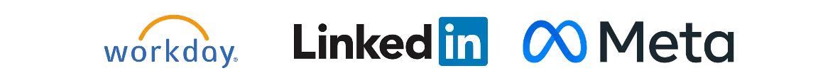 Logos of Workday, LinkedIn, and Meta technology companies.