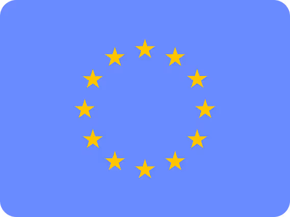 Flag of the European Union with a circle of twelve yellow stars on a blue background.