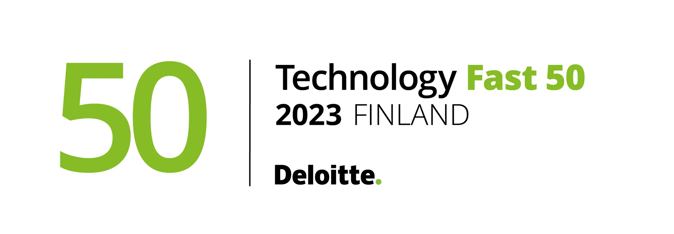 Deloitte Technology Fast 50 Finland 2023 logo in green and black text.