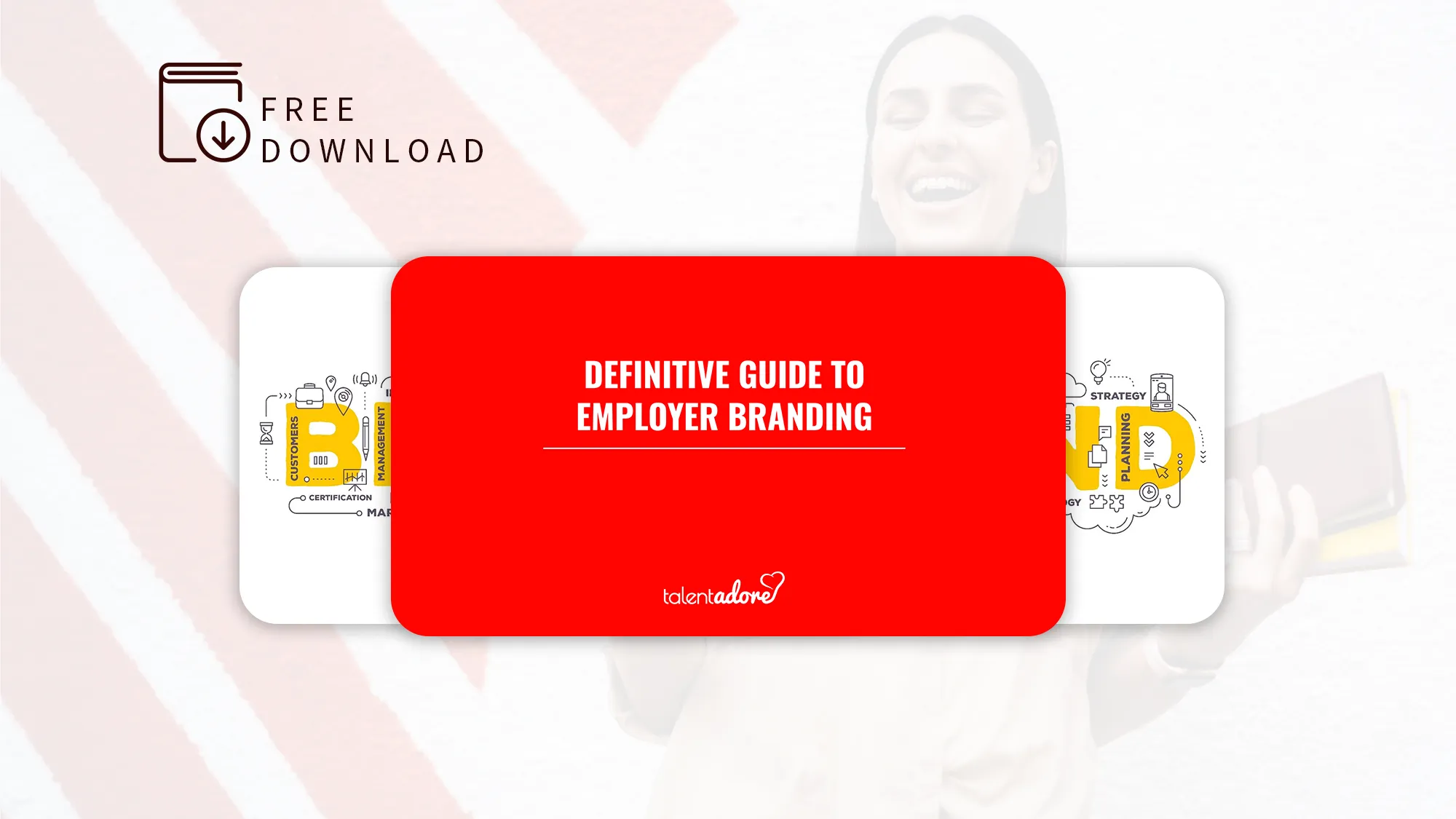 Cover page of a guide titled 'Definitive Guide to Employer Branding' with a red background and the talentadore logo.