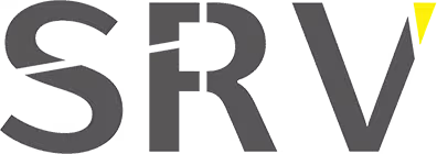 SRV company logo with a yellow triangular accent on the letter V.