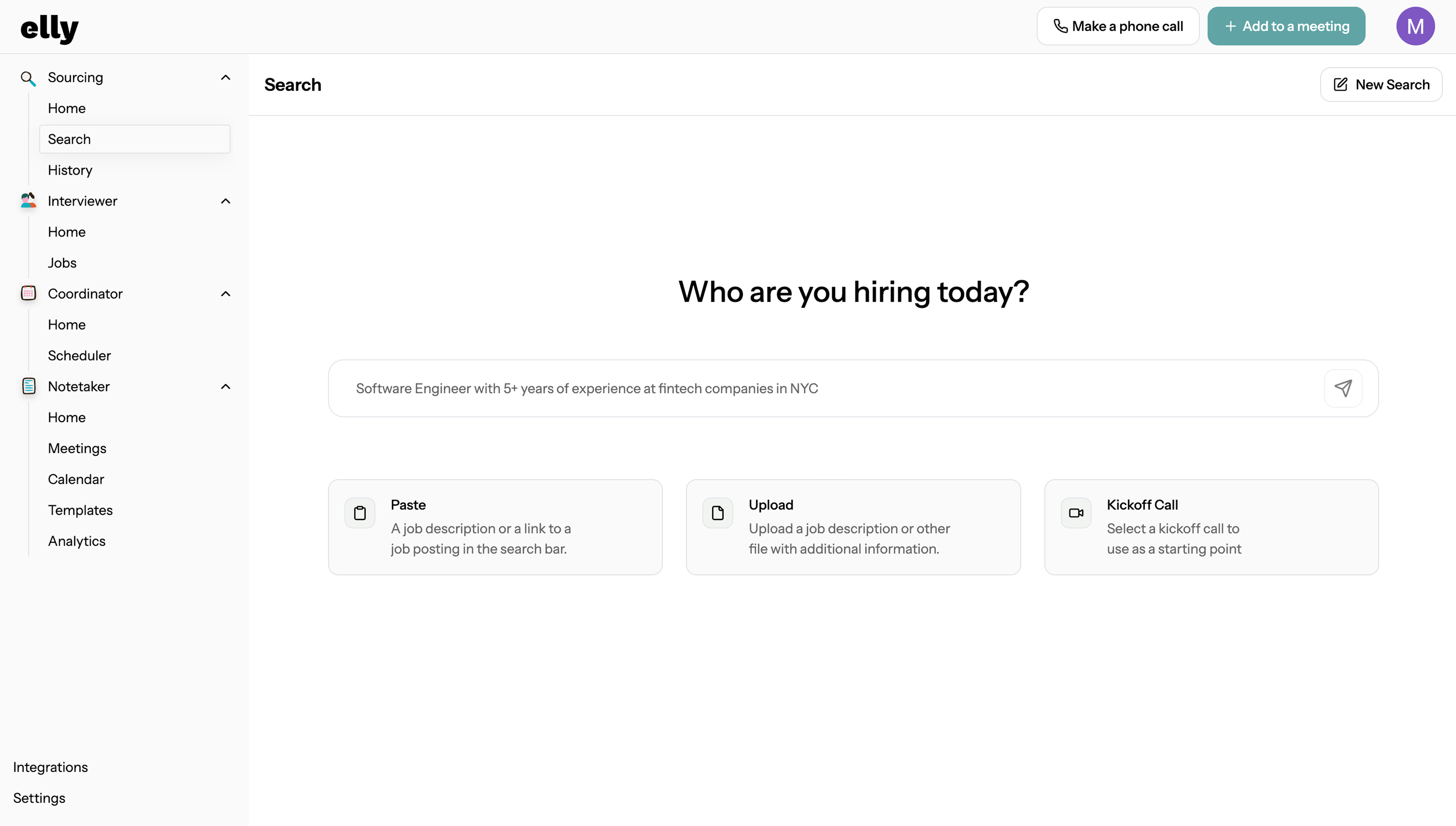 Image of search bar in the AI Sourcer tool