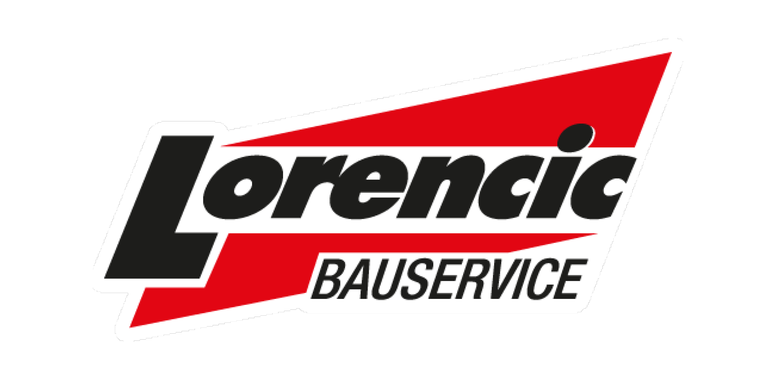 Logo von Lorencic Bauservice in schwarzer und roter Schrift auf weißem Hintergrund.