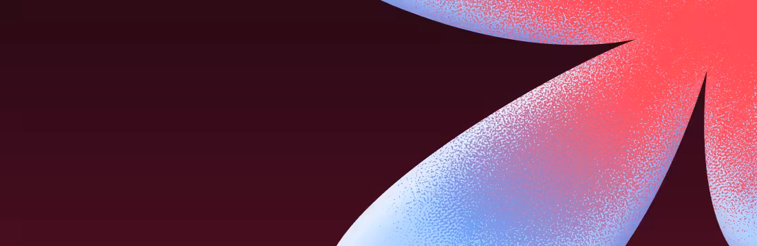 Close-up of a five-petaled flower shape with gradient shades of red and blue on a dark background.