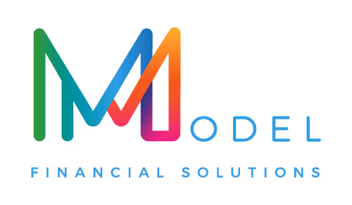 Model Financial Solutions logo with stylized colorful M and blue text.