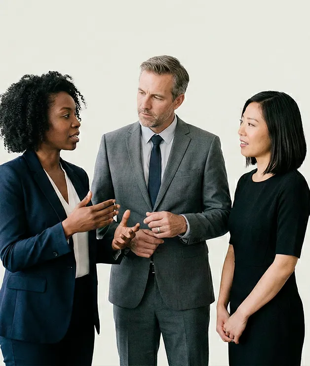 Equipo multicultural en sesión de coherencia estratégica corporativa
