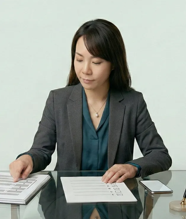 Profesional revisando documentos en proceso de evaluación estratégica
