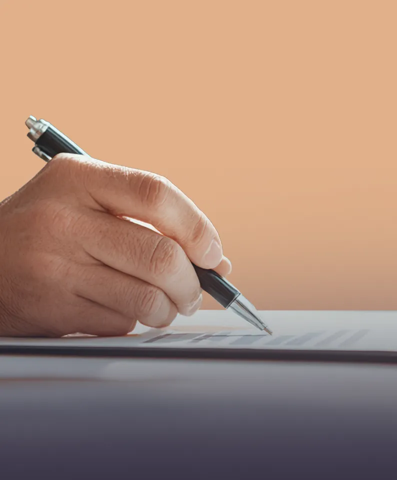 Professional signing document in the process of corporate strategic brokerage
