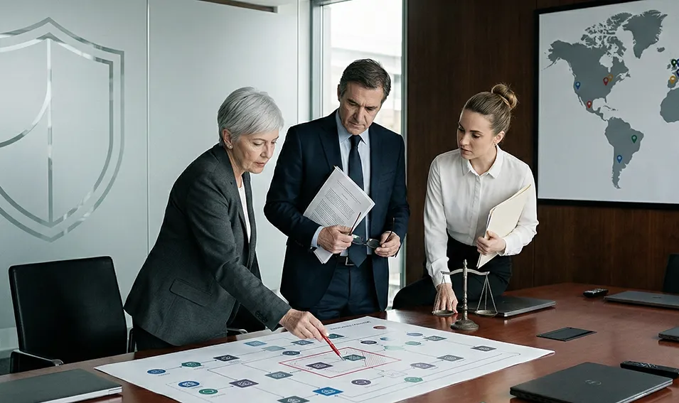 Corporate team in strategic action framework session
