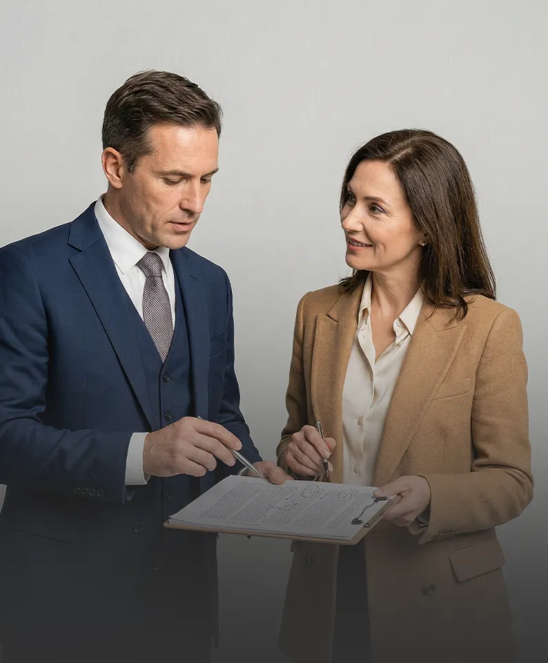 Ejecutivos en reunión de coordinación estratégica e índice de asociados
