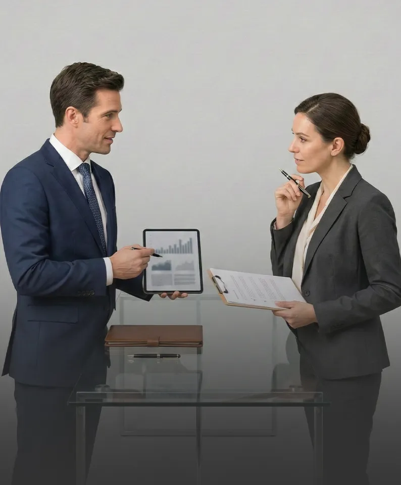 Ejecutivos revisando documentos en proceso de gestión institucional estratégica
