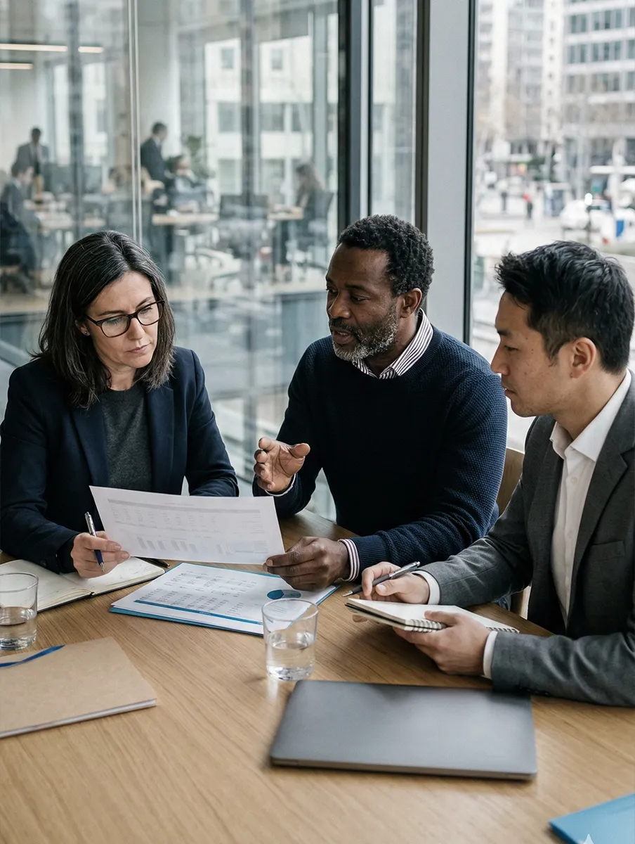Equipo en reunión representando roles del asociado estratégico de REGIUS

