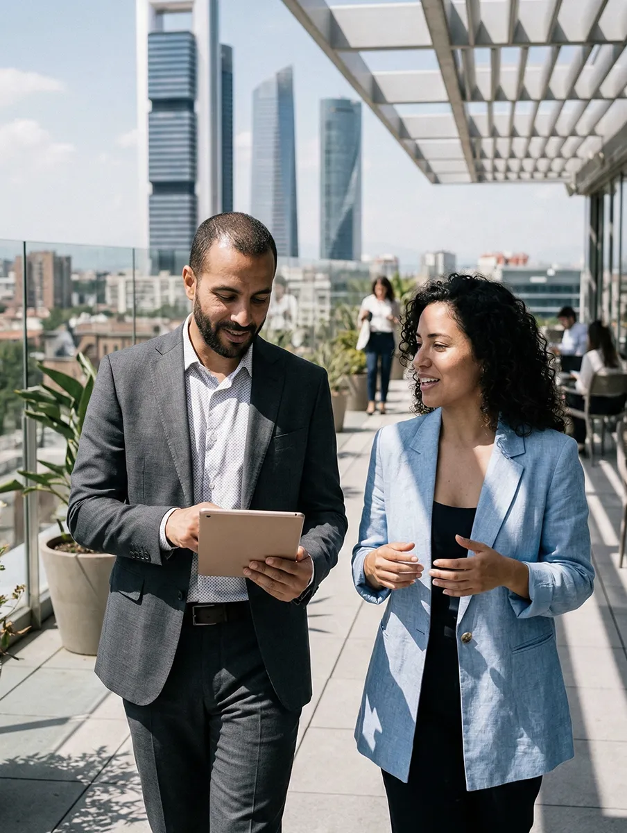 Profesional en movimiento representando rol activo de asociada estratégica
