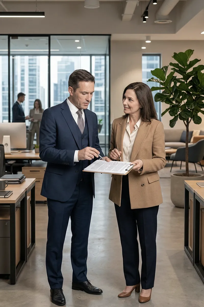 Profesionales en oficina representando proceso de incorporación de asociados
