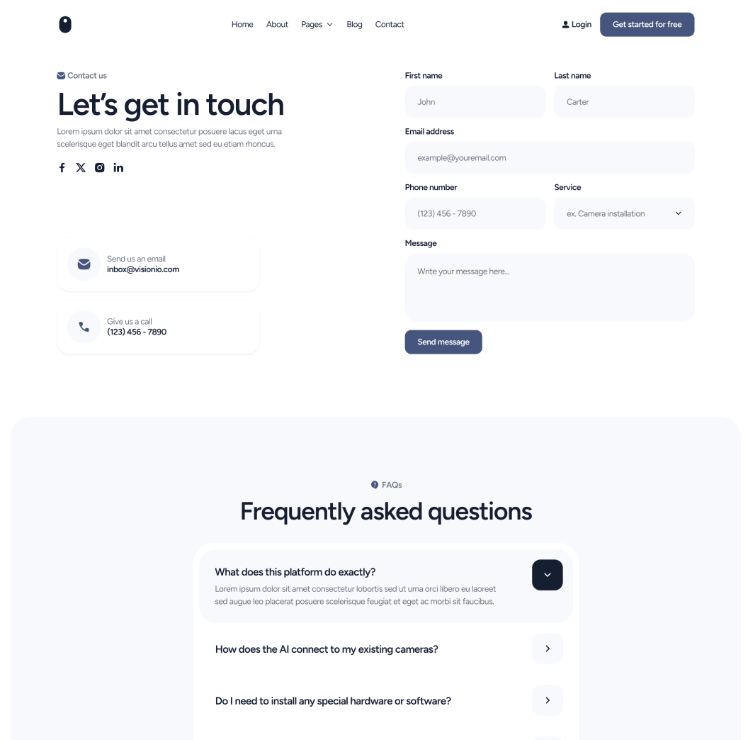 Contact V2 Page - VisionIO - Webflow Templates | BRIX Templates