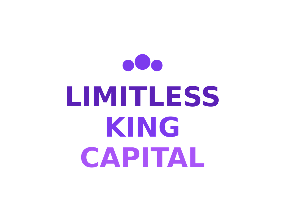 Limitless King Capital logo with three purple circles above bold text in gradient purple shades.