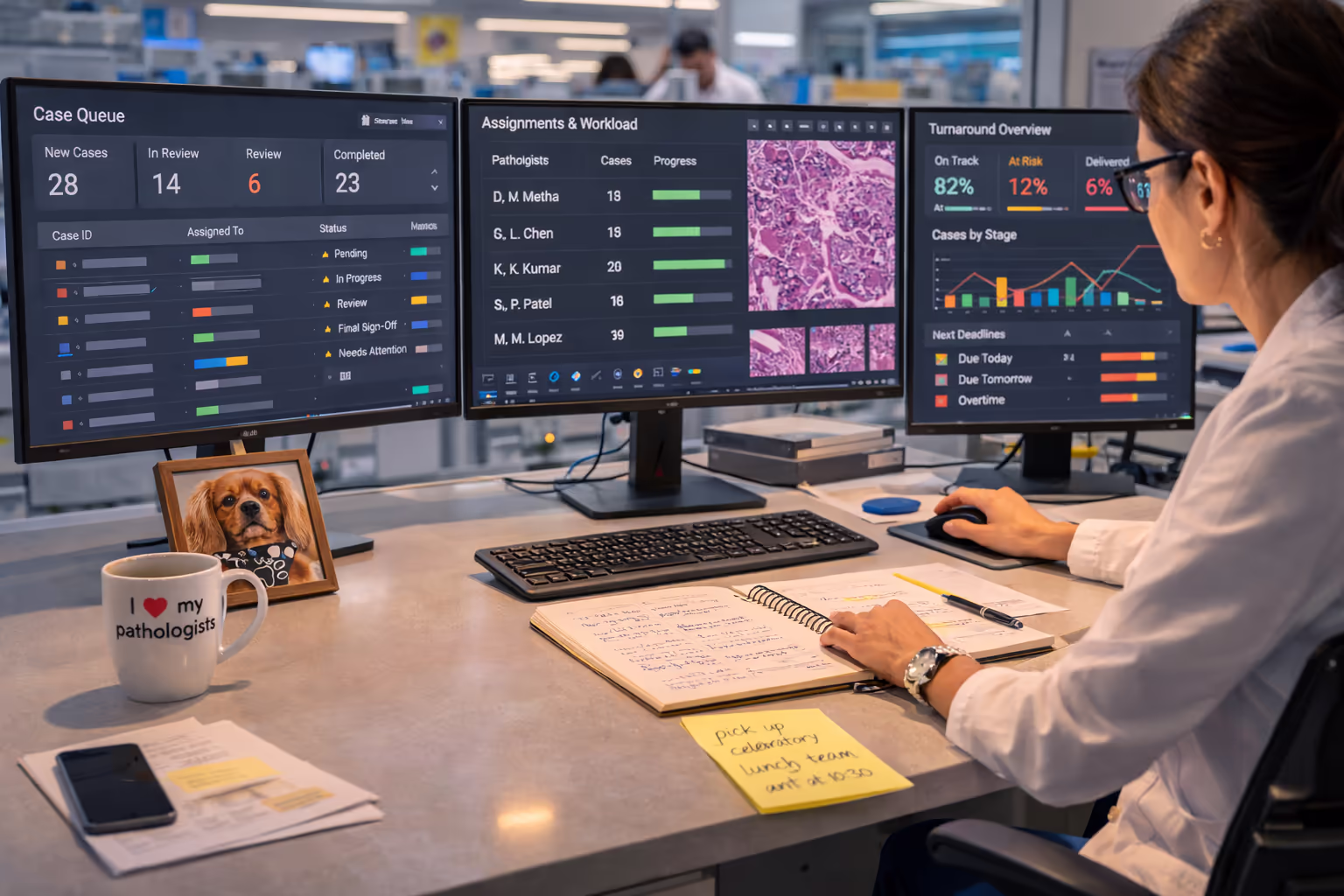 HL-7 and DICOM compliance pathology SaaS solution dashboard. Includes wordlist, reporting, imaging