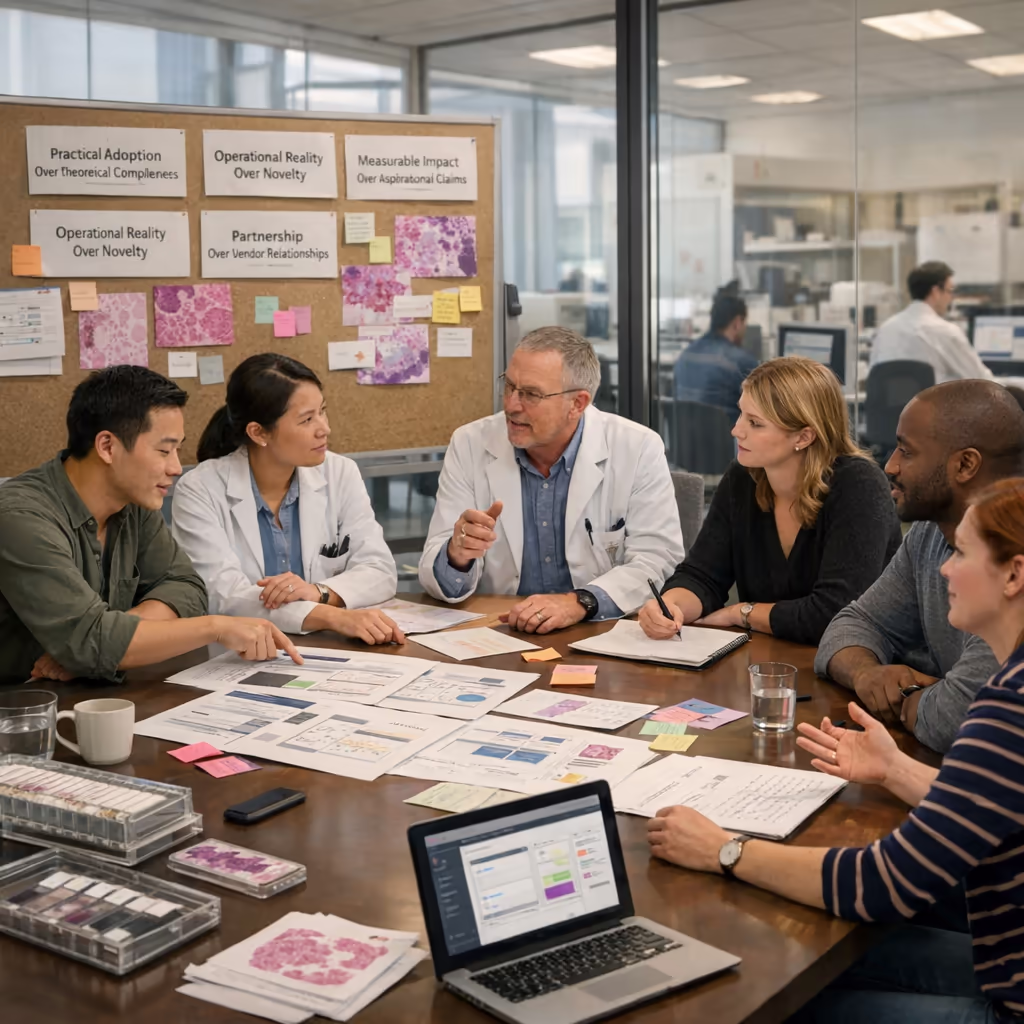 Collaborative development with digital pathology software development team and visionary pathologist designing a digital pathology system